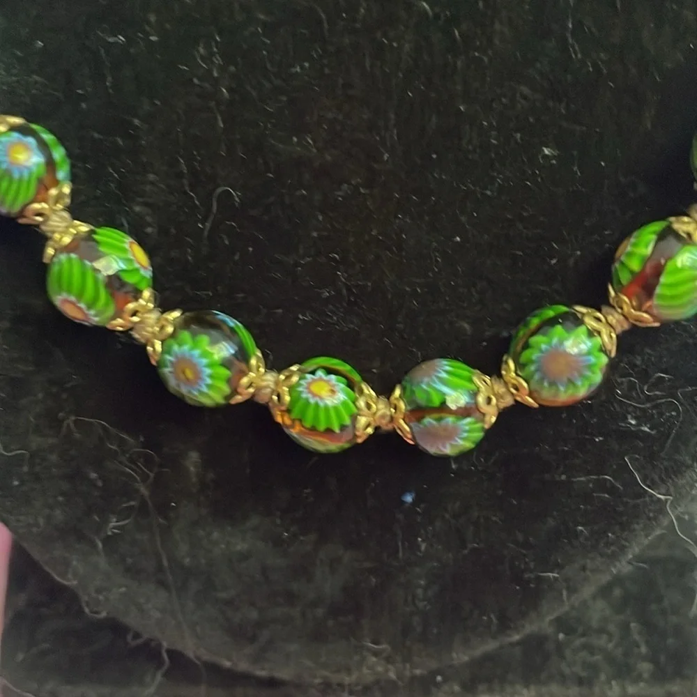 Vintange Venetian Murano Millefori brown glass Beaded Necklace